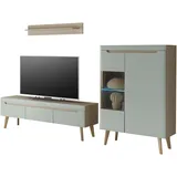 INOSIGN Wohnwand »Torge, Anbauwand, Schrankwand, Mediawand, Wohnzimmer-Set«, (Set, 3 St.), enthält 1 Vitrine, 1 Lowboard + 1 Wandboard, 270 cm breit, weiß (pistazie, scandi oak)