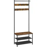 VASAGLE Garderobenbank mit Haken und Schuhrost HSR411B01 braun, schwarz Metall 64,0 cm