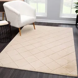 Hochflor-Teppich CARPET CITY "Moment", beige, B:160cm H:31mm L:230cm, Polyester, Teppiche, besonders weich, Kaninchen Fell Haptik, 3D-Effekt, Rauten, Wohnzimmer