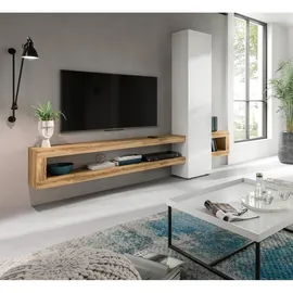 xonox.home Wohnzimmer Samba Wohnwand TV-Möbel Wohnkombination Wohnzimmermöbel Wohnzimmerschrank Möbelkombination Wohnzimmerset in weiß melamin Abs. Wotan Eiche ca. 240x190x35cm