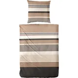 Hahn Haustextilien Mako-Satin Gestreift Beige-Grau 135 x 200 cm + 80 x 80 cm