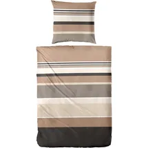 Hahn Haustextilien Mako-Satin Gestreift Beige-Grau 135 x 200 cm + 80 x 80 cm