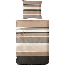 Hahn Haustextilien Mako-Satin Gestreift Beige-Grau 135 x 200 cm + 80 x 80 cm