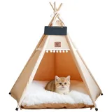 TUWENA Tierbett Tipi Zelt für Haustiere mit doppelseitigem, Pet Tipi Hunde-Katzenbett, Haustierhütte Abnehmbar und Waschbar Hundehaus fur Hunde und Katzen 60 cm