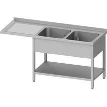 Stalgast Spültisch mit Grundboden, und Überstand, 1700x700x900 mm, mit zwei Becken rechts, mit Aufkantung, verschweißt