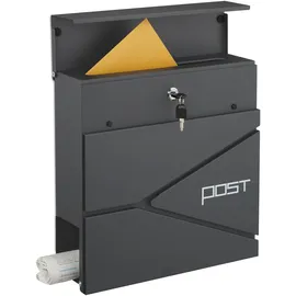 Relaxdays Briefkasten mit modernem Design, Metall, 4 Schlüssel, Mit Zeitungsfach, HxBxT: ca. 38 x 37 x 12 cm, Anthrazit