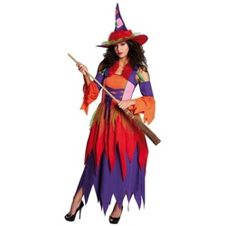Rubie ́s Kostüm Hippie Hexe, Mehrlagiges, knallbuntes Hexenkleid mit rotem Fellbesatz rot 40