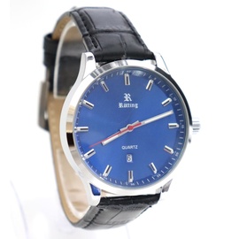 Rötting Design Herrenuhr Quarz Collection "Rötting" blaues Ziffernblatt DATUM schwarzes Lederarmband - Schwarz/Blau