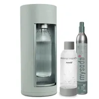 Mysoda: Glassy Wassersprudler aus Holzkomposit mit CO2-Zylinder und 1L Glasflasche & BPA-Frei 1L Plastikflasche - Salbeigrün