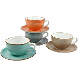 CreaTable Cappuccinotasse Kaffeetasse VINTAGE NATURE, Porzellan, Tassen Set, 4 Tassen, 4 Untertassen blau|bunt|grau