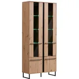 Homestyle4u Highboard 84,5 x 193 x 35 cm Eiche / Schwarz