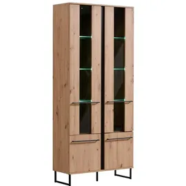 Homestyle4u Highboard 84,5 x 193 x 35 cm Eiche / Schwarz