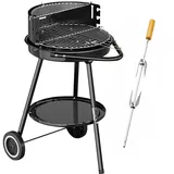 Rundgrill Holzkohlegrill mit Räder ∅52 cm Drehspieß Grillwagen Camping Grill BBQ
