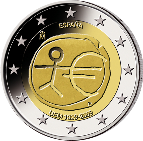 2 Euro Gedenkmünze "10 Jahre Wirtschafts- und Währungsunion" 2009 aus Spanien