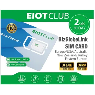 EIOTCLUB Globale SIM-Karte, 2GB Daten | 30 Tage, 5G/4G Prepaid Reise-SIM für EU (33 Länder) + USA/Australien/Neuseeland/Turkei, Ohne Vertrag, Aufladbar, für Handys, Router, Hotspot, NUR Daten