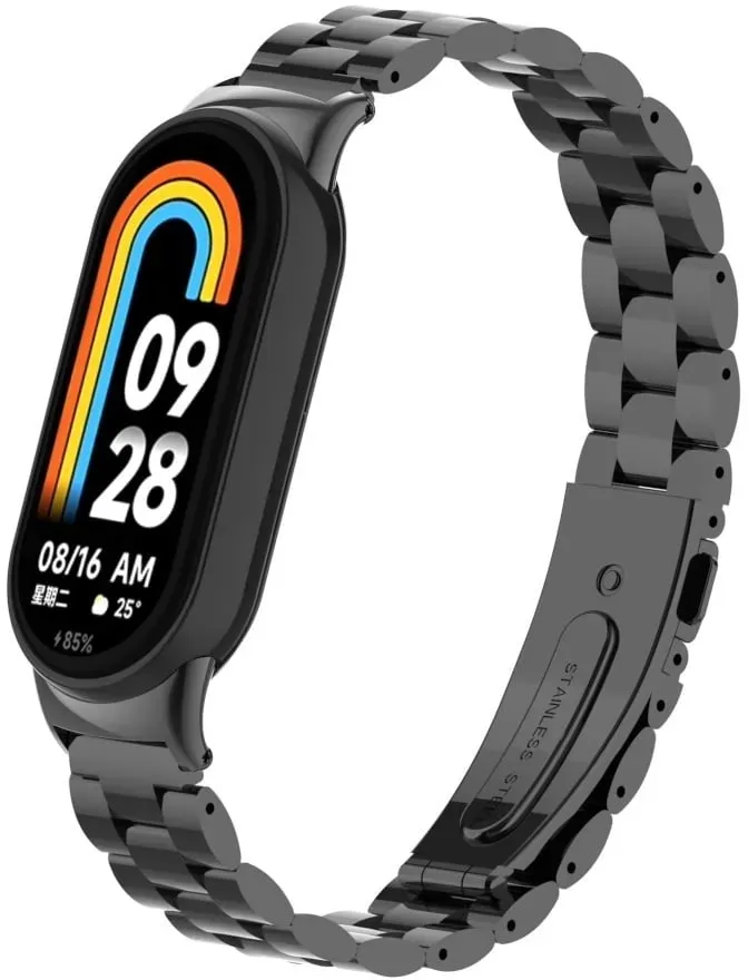 Strap-it Xiaomi Smart Band 9 Armband Stahl für Xiaomi Smart Band 9 - Schwarz - Butterfly-Verschluss