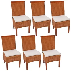Mendler 6er-Set Esszimmerstuhl Korbstuhl Stuhl M42, Rattan ~ mit Sitzkissen