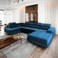 Masseno Ecksofa CASONE L-S mit Schlaffunktion U-Form, Sofa mit Bettkasten, Wohnzimmersofa, Couch, Soffa, Bettsofa, Couchgarnitur- Blau, MONOLITH 77 - Blau