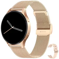 Levowatch EDGY Damen Smartwatch, AMOLED Always-On, KI Steuerung, Fitness Tracker Smartwatch (3,8 cm/1,43 Zoll, Android und iOS) inkl. Wechselarmband, 3 Armbänder, goldfarben, Edelstahlgehäuse, Telefonfunktion, Sprachsteuerung, Puls, Schlafüberwachung, wasserdicht, Blutdruck, Frauenmonitor, Anrufe, Musik, Markenqualität goldfarben