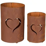 levandeo 2er Set Windlicht Herz Laterne H32cm/H24cm Gartenleuchte Rost Gartendeko Rostdeko Edelrost Deko