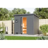 Karibu Saunahaus Außensauna Gartensauna Hytti 3 terragrau lackiert Ofen 9 KW externe Strg easy 38mm Massivholz 231x196x238 cm