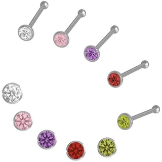 Nasenpiercing-Set FIRETTI "Multipack Schmuck Geschenk Silber 925 Piercing Nasenstecker", bunt (silberfarben, rosa, lila, rot, grün, weiß, rosa, lila, rot, grün), Piercings, Silber 925 (Sterlingsilber), mit Zirkonia (synth.)