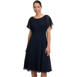 Cocktailkleid VERA MONT "Vera Mont Cocktailkleid kurzarm", Damen, Gr. 40, Normalgrößen, blau (night sky), Chiffon, Obermaterial: 100% Polyester. Futter: 100% Polyester., feminin, ausgestellt kurz, Rundhals, Kurzarm, Kleider, Raffung
