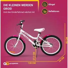 ACTIONBIKES MOTORS Actionbikes Kinderfahrrad Butterfly 20 Zoll Pink, Fahrradständer, Kettenschutz Antirutschgriffe (Weiß/Pink)