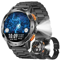 Smartwatch Herren mit Bluetooth Anrufe Taschenlampe, 400mAh Große Batterie, 1,53" AMOLED 5ATM Fitnessuhr mit SpO2 Blutdruckmessung Herzfrequenz Schrittzähler, Fitnessuhr für iOS Android (Schwarz)