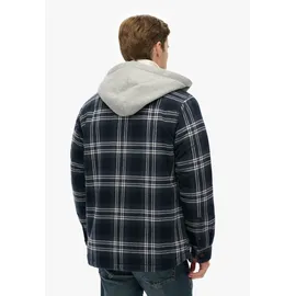 Superdry Langarmhemd SUPERDRY "SURPLUS HOODED CHECK SHIRT", Herren, Gr. S, N-Gr, blau (navy window check), Web, Obermaterial: 100% Baumwolle, kariert, relaxed fit, Hemden
