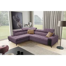 kaiser möbel Modernes, modisches, elegantes Ecksofa mit Schlaffunktion GRECO VII Avra Violett Links