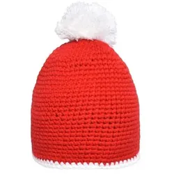 Pomponmütze Kontrast MB7964, rot/weiß, Einheitsgröße - rot/weiß