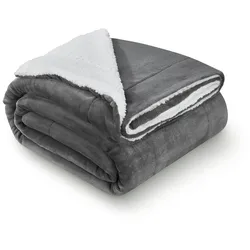 Juskys Fleecedecke 150x200 cm mit Sherpa - flauschig, waschbar - Decke für Bett & Couch - Dunkelgrau