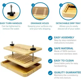 Joeji's Kitchen Bambus Tofupresse mit Abtropfschale – Joeji's Kitchen Tofu Presser Set