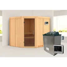 Karibu Jarin inkl. 9 kW Ofen + Steuergerät Easy Finnisch + graphit Ganzglastür naturbelassen
