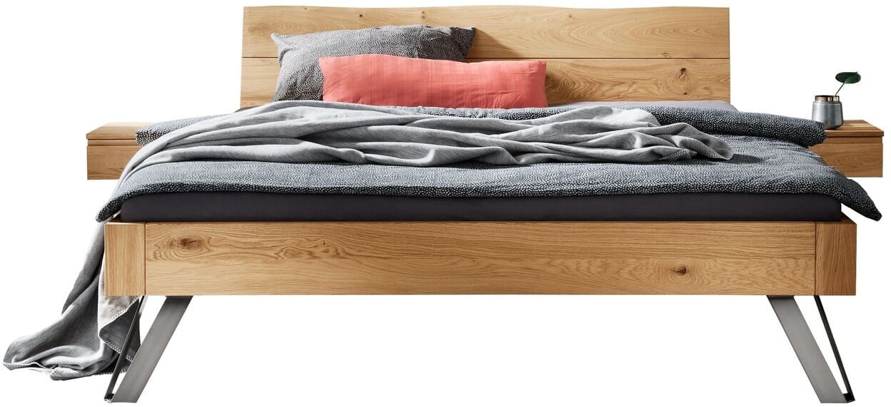 Wildeichen-Bett 140x200 cm mit Baumkante und Metallfüßen - Vildan