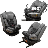 KidsZone Kindersitz 9-36kg für Autos mit und ohne ISOFIX - 360° Drehbar, Kinderautositze i-Size für 40-150 cm - 5 Punkt Sicherheitsgurt - Toptether - Einstellbare Kopfstütze Grau