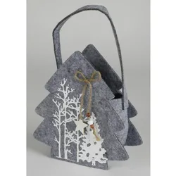 12 Stück Weihnachtliche Filz-Taschen grau weiß Waldmotiv Geschenke verpacken