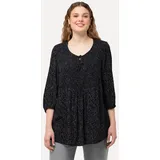 Ulla Popken Druckbluse A-Linie Rundhals 3/4-Arm schwarz 50/52