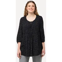 Ulla Popken Druckbluse A-Linie Rundhals 3/4-Arm schwarz 50/52