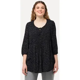Ulla Popken Druckbluse A-Linie Rundhals 3/4-Arm schwarz 50/52