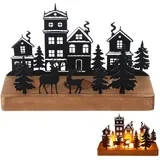Kerzenhalter Adventskranz für 4 cm Teelicht,Adventskranz Holz,Weihnachtsdeko,19,8 × 12 × 8 cm mit Kerzentablett Metall,Teelichthalter Weihnachten,Kerzenhalter Advent,Kerzen Weihnachten Deko
