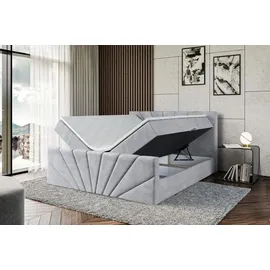 altdecor Boxspringbett mit Fußteil, H3 Matratze und Topper - 160x200 cm - MILTIO-Z - Hellgrau Samt - Polsterbett mit Bettkasten und Lattenrost, Be... - Hellgrau