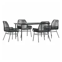 VidaXL 5-tlg. Garten-Essgruppe mit Kissen Schwarz Poly Rattan Glas