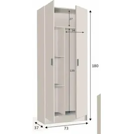 Habitdesign Habitdesign, Mehrzweckschrank 2-türiger Besenschrank, Schuhregal mit 2 Türen und 3 Einlegeböden - Weiß