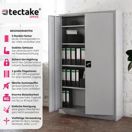 Tectake tectake® Aktenschrank, aus pulverbeschichtetem Stahl, 4 höhenverstellbare Einlegeböden, 180 x 90 x 40 cm