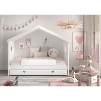 Vipack Hausbett Amori mit Absturzschutz inkl. Bettschublade, Kiefer und MDF weiß lackiert