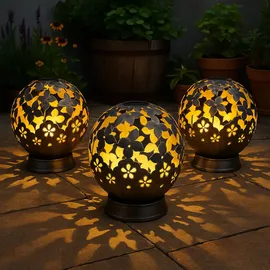 Nino Leuchten Solarleuchte Solarlampen für Außen Balkon Deko Gartendeko Metall Outdoor, Schmetterling Blumen Design, schwarz, led, DxH 20 x 22,5 cm, 2er Set