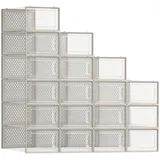 SONGMICS Schuhboxen, Schuh-Organizer aus Kunststoff, faltbar und stapelbar, für Schuhe bis Größe 43, 18er Set, transparent-cappuccinobeige LSP18SW30