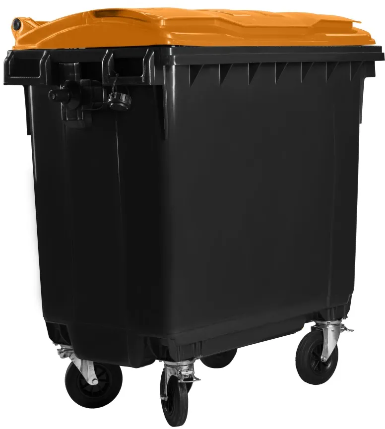 Hardwex Müllcontainer 770 l Schwarz mit orangenem Flachdeckel